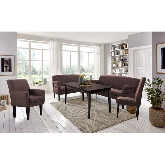 CAVADORE 2-Sitzer Küchensofa Malm, Sitzbank für Küche oder Esszimmer in Lederoptik, Inkl. Armteilverstellung, Federkern und moderner Kontrastnaht, 152 x 97 x 78, Mikrofaser: braun