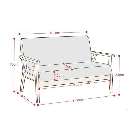 Dripex Sofa 2 Sitzer, Stoffsofa Couch Modern und Skandinavisch, Loungesofa aus Holz und Leinenstoff, Polstersofa Sitzmöbel für Wohnzimmer Schlafzimmer Büro, Dunkelgrau, 113x67x75cm