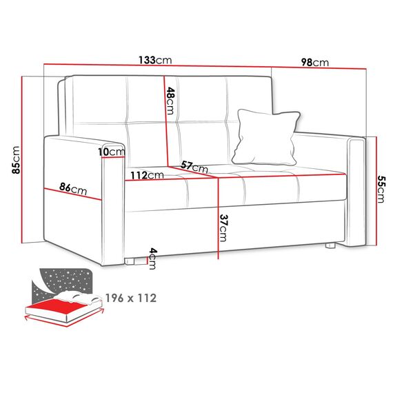 Mirjan24 Sofa Viva Bis II mit Schlaffunktion, 2 Sitzer Polstersofa mit Bettkasten inkl. Kissen, Schlafsofa Sofagarnitur, Bettsofa, Wohnlandschaft, Farbauswahl (Alova 36 + Alova 29)