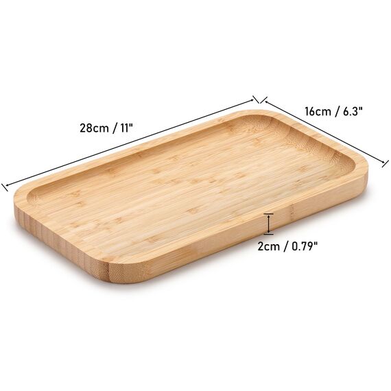BAM BOO BOX - Badezimmer Tablett aus Bambus, Serviertablett Holz, Kosmetik Tablett Organizer, 28 x 16 x 2 cm