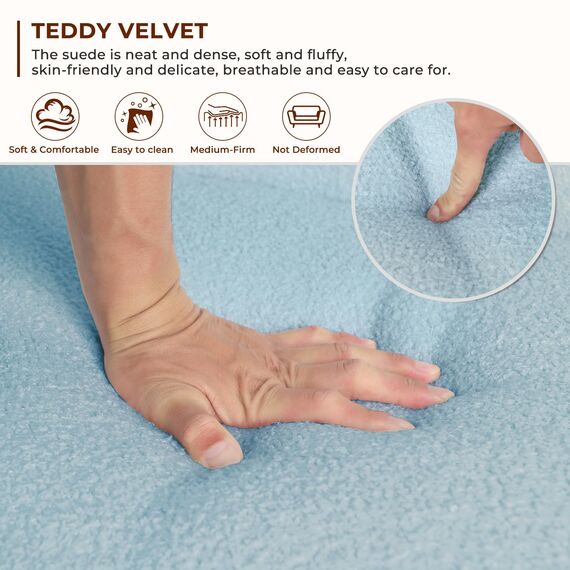 Dripex 2 Sitzer Sofa, Kleine Sofa mit Holzrahmen, Loungesofa 2er Couch, Modern und Skandinavisch, Doppelsofa aus Teddysamt, für Wohnzimmer Schlafzimmer Büro, 107x60x77cm, Hellblau