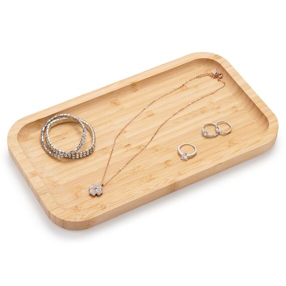 BAM BOO BOX - Badezimmer Tablett aus Bambus, Serviertablett Holz, Kosmetik Tablett Organizer, 28 x 16 x 2 cm