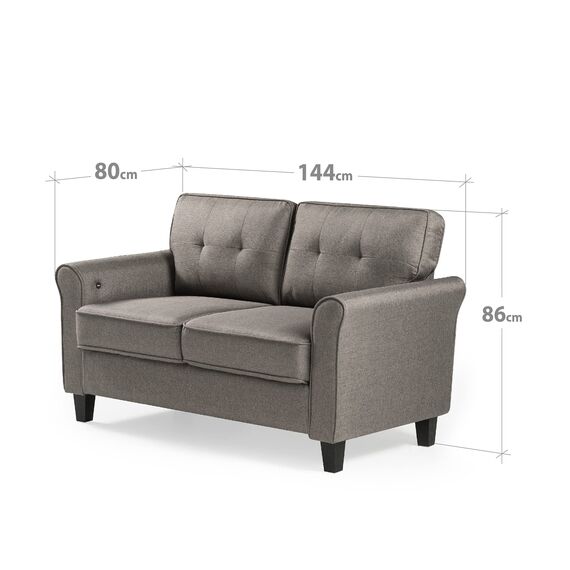 Zinus Sayan Loveseat Sofa mit USB-Anschlüssen Mid-Century Einfache Montage ohne Werkzeug Getuftete Kissen Abgerundete Armlehnen Sofa in Einer Box Sand Grey 2-Seater