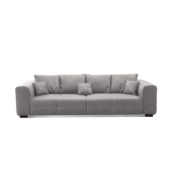 CAVADORE Big Sofa Mavericco inkl. Kissen / XXL-Couch mit tiefen Sitzflächen und modernem Design / 287 x 69 x 108 / Lederoptik grau