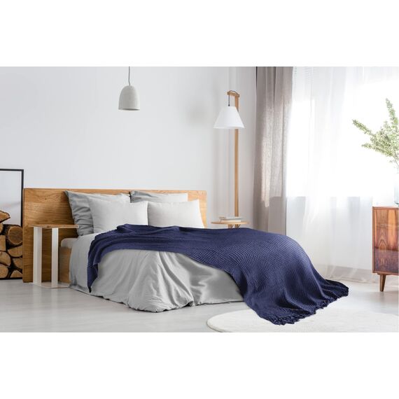 Emma Barclay Sofaüberwurf, recycelte Baumwolle, einfarbig, Waffelstruktur, für Stuhl, Sofa, Sofa, Überwurf, Decke, Marineblau, 127 x 152 cm