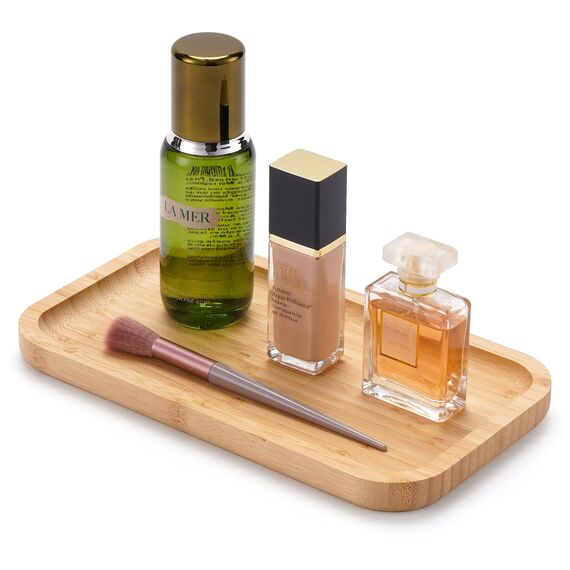 BAM BOO BOX - Badezimmer Tablett aus Bambus, Serviertablett Holz, Kosmetik Tablett Organizer, 28 x 16 x 2 cm