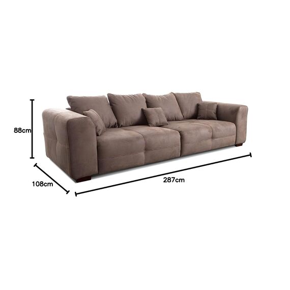 Cavadore Big Sofa Mavericco / Große Couch im modernen Design in Lederoptik / Inklusive Rückenkissen und Zierkissen / 287 x 69 x 108 cm (BxHxT) / Mikrofaser Hellbraun