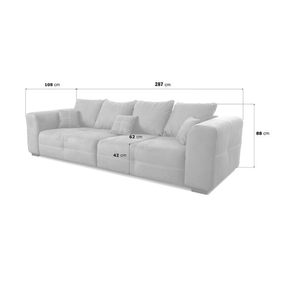 Cavadore Big Sofa Mavericco / Große Couch im modernen Design in Lederoptik / Inklusive Rückenkissen und Zierkissen / 287 x 69 x 108 cm (BxHxT) / Mikrofaser Hellbraun