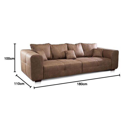 CAVADORE Big Sofa Mavericco / Braune Couch im modernen Design in Lederoptik / Inklusive Rückenkissen und Zierkissen / 287 x 69 x 108 cm (BxHxT) / Mikrofaser Braun