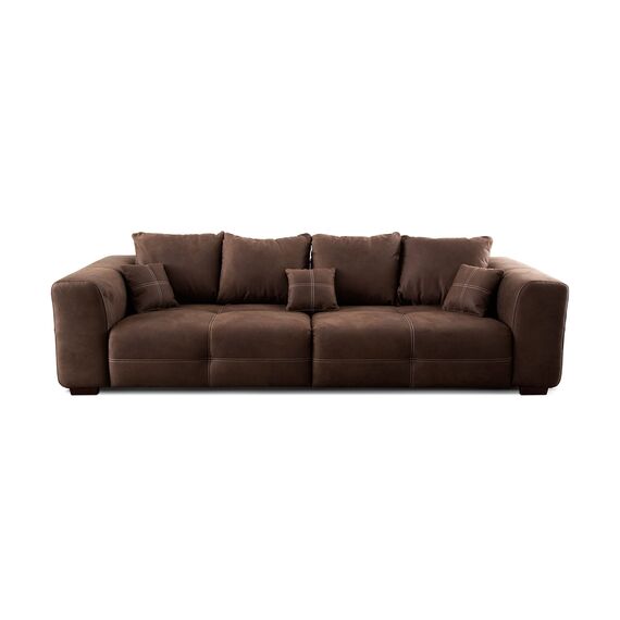 Cavadore Big Sofa Mavericco / Großes Sofa im modernen Design in Lederoptik / Inklusive Rückenkissen und Zierkissen / 287 x 69 x 108 cm (BxHxT) / Mikrofaser Dunkelbraun