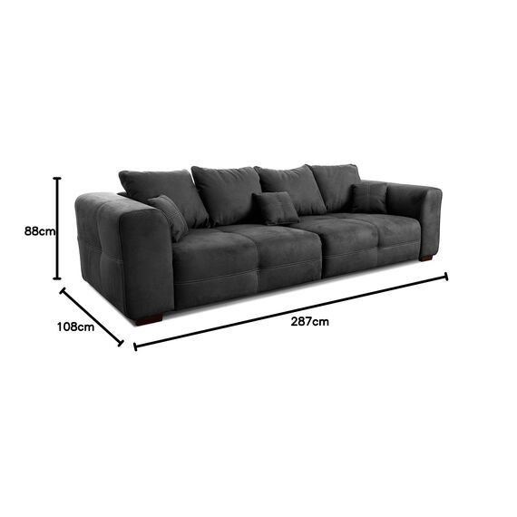 Cavadore Big Sofa Mavericco / XXL Couch im modernen Design / Inklusive Rückenkissen und Zierkissen / 287 x 69 x 108 cm (BxHxT) / Mikrofaser Schwarz
