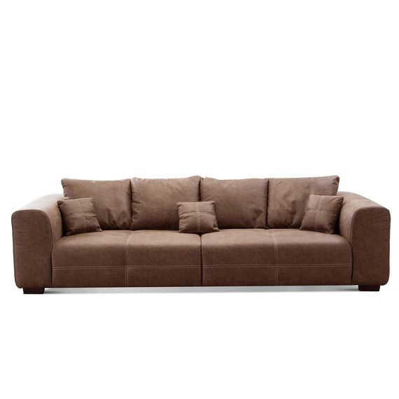 CAVADORE Big Sofa Mavericco inkl. Kissen / XXL-Couch mit tiefen Sitzflächen und modernem Design / 287 x 69 x 108 / Lederoptik cognac