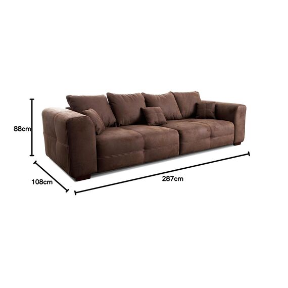 Cavadore Big Sofa Mavericco / Großes Sofa im modernen Design in Lederoptik / Inklusive Rückenkissen und Zierkissen / 287 x 69 x 108 cm (BxHxT) / Mikrofaser Dunkelbraun
