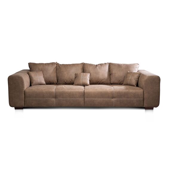 CAVADORE Big Sofa Mavericco / Braune Couch im modernen Design in Lederoptik / Inklusive Rückenkissen und Zierkissen / 287 x 69 x 108 cm (BxHxT) / Mikrofaser Braun