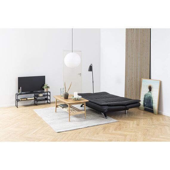 AC Design Furniture Jasper Bettcouch Schwarzes Kunstleder, Schlafsofa mit 3 Liegepositionen, Moderner 3-Sitzer Ohne Armlehne, Gepolstert mit verchromten Beinen, L: 196 x H: 91 x T: 98 cm