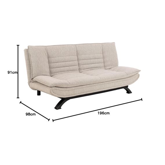 AC Design Furniture Jasper Schlafsofa in Beige, mit 3 Liegepositionen, Moderner 3-Sitzer ohne Armlehne, Gepolstertes Sofa mit Bouclé-Bezug und Schwarzen Beinen, B: 196 x H: 91 x T: 98 cm