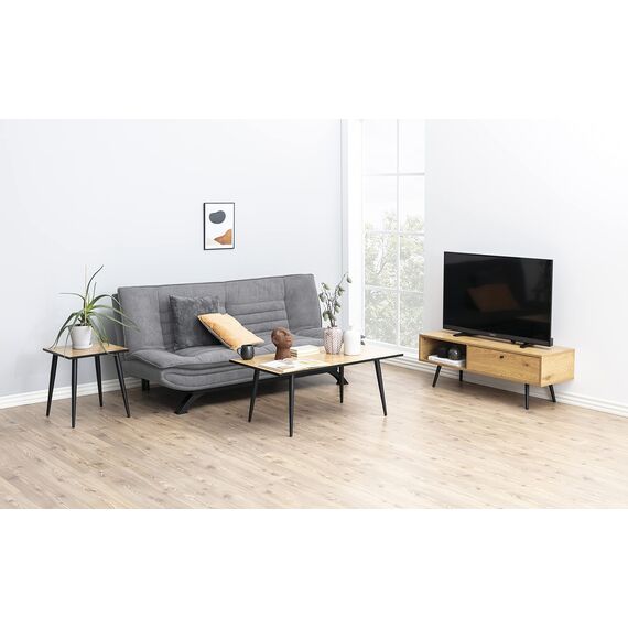 AC Design Furniture Jasper Bettcouch Hellgrau/Schwarz, Schlafsofa mit 3 Liegepositionen, Moderner 3-Sitzer Ohne Armlehne, Gepolstert mit schwarzen Metallbeinen, L: 196 x H: 91 x T: 98 cm