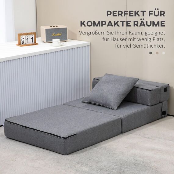 HOMCOM Schlafsessel klappbar, Schlafsofa, 2-in-1 Klappsessel mit Bettfunktion, Relaxsessel mit Kissen, Gästebett für Wohnzimmer, Schlafzimmer, bis 120 kg Belastbar, Dunkelgrau