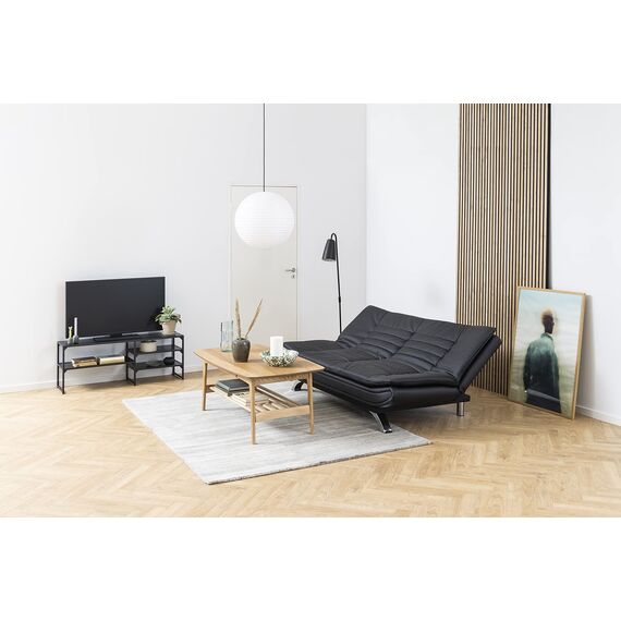 AC Design Furniture Jasper Bettcouch Schwarzes Kunstleder, Schlafsofa mit 3 Liegepositionen, Moderner 3-Sitzer Ohne Armlehne, Gepolstert mit verchromten Beinen, L: 196 x H: 91 x T: 98 cm