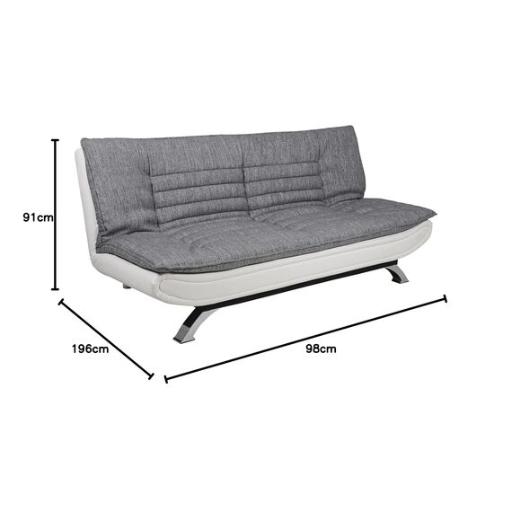 AC Design Furniture Jasper Bettcouch Hellgrau/Weiß, Schlafsofa mit 3 Liegepositionen, Moderner 3-Sitzer Ohne Armlehne, Gepolstert mit Verchromten Beinen, L: 196 x H: 91 x T: 98 cm