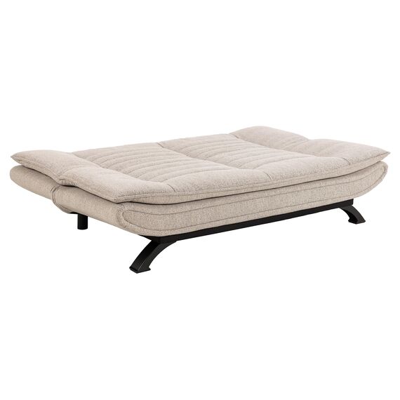 AC Design Furniture Jasper Schlafsofa in Beige, mit 3 Liegepositionen, Moderner 3-Sitzer ohne Armlehne, Gepolstertes Sofa mit Bouclé-Bezug und Schwarzen Beinen, B: 196 x H: 91 x T: 98 cm