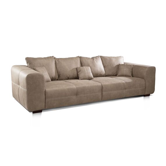 CAVADORE Big Sofa Mavericco / XXL Love Seat im modernen Design in Lederoptik / Inklusive Rückenkissen und Zierkissen / 287 x 69 x 108 cm (BxHxT) / Mikrofaser Beige