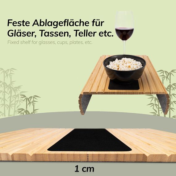 BAM BOO BOX Sofatablett aus Bambus - Couch Tablett flexibel - Sofatablett Armlehne - Sofa Tablett Holz - Naturfarbe mit Pad