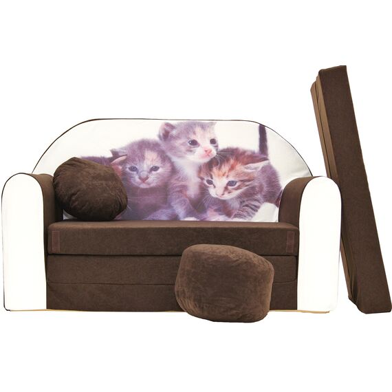 Pro Cosmo K6 Kinderschlafsofa mit Hocker/Fußhocker/Kissen, Stoff, rot, 168 x 98 x 60 cm, braun