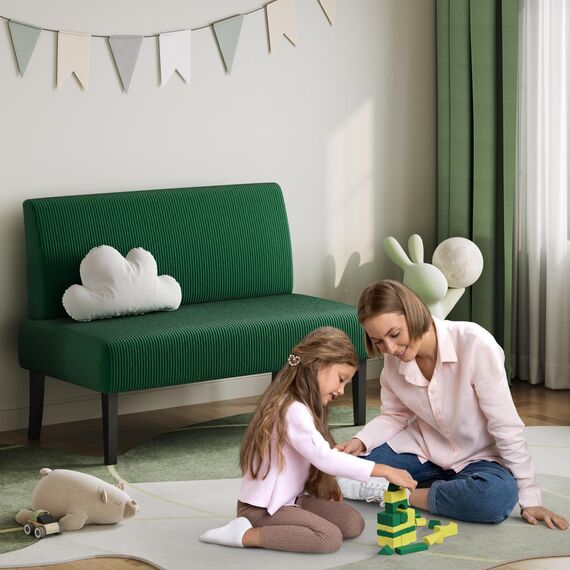 Yaheetech Küchensofa 2-sitzer Sitzbank Polstersofa aus Cordstoff Doppelsofa ohne Armlehnen Stoffsofa Loungesofa fürs Wohnzimmer/Eingangsbereich/Büro, Grün