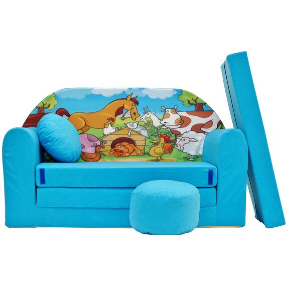 Pro Cosmo Kinder Sofabett + Gratis Polsterhocker und Kissen Kindermöbel Set - B5