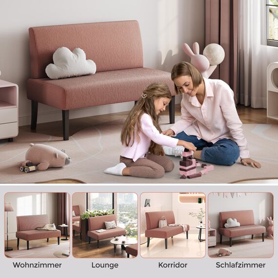 Yaheetech Küchensofa 2-sitzer Sitzbank Polstersofa aus Cordstoff Doppelsofa ohne Armlehnen Stoffsofa Loungesofa fürs Wohnzimmer/Eingangsbereich/Büro, Rosa