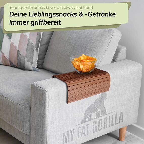 BAM BOO BOX Sofatablett aus Bambus - Couch Tablett flexibel - Sofatablett Armlehne - Sofa Tablett Holz - Braun