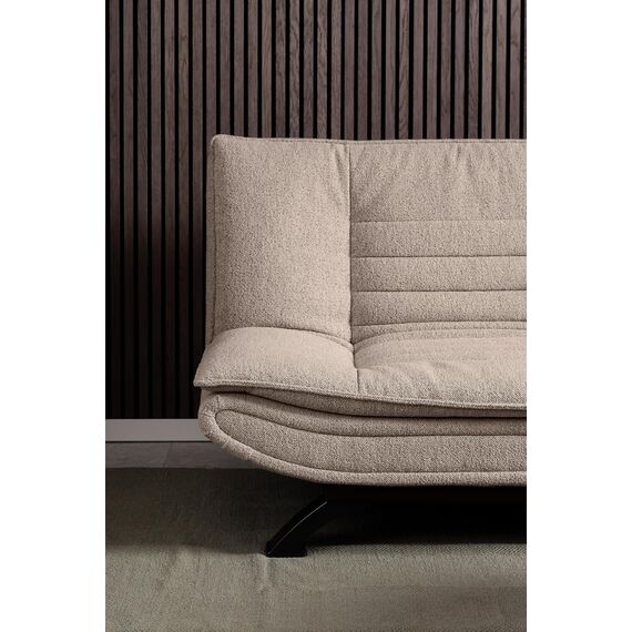 AC Design Furniture Jasper Schlafsofa in Beige, mit 3 Liegepositionen, Moderner 3-Sitzer ohne Armlehne, Gepolstertes Sofa mit Bouclé-Bezug und Schwarzen Beinen, B: 196 x H: 91 x T: 98 cm