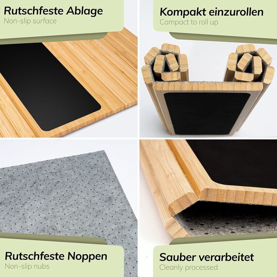 BAM BOO BOX Sofatablett aus Bambus - Couch Tablett flexibel - Sofatablett Armlehne - Sofa Tablett Holz - Naturfarbe mit Pad