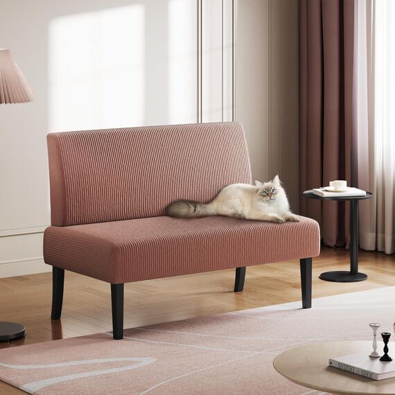 Yaheetech Küchensofa 2-sitzer Sitzbank Polstersofa aus Cordstoff Doppelsofa ohne Armlehnen Stoffsofa Loungesofa fürs Wohnzimmer/Eingangsbereich/Büro, Rosa