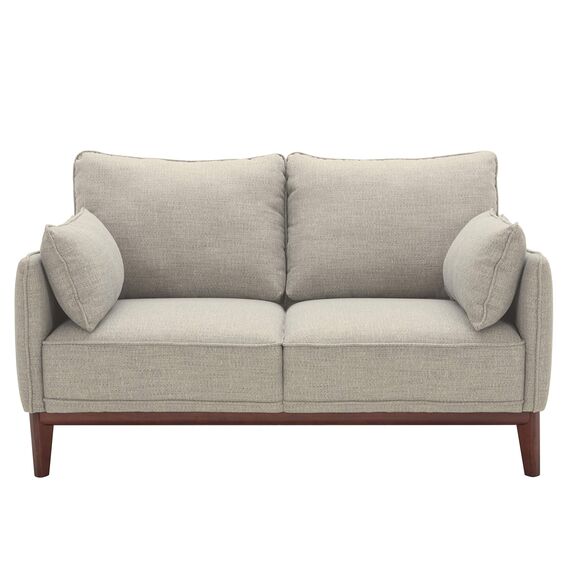 Amazon-Marke: Stone & Beam Hillman Zweisitzer mit Holzgetell und -beinen, Design der Mitte des Jahrhunderts, 157 cm breit, Elfenbeinfarben