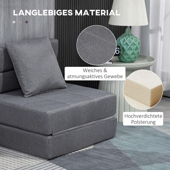 HOMCOM Schlafsessel klappbar, Schlafsofa, 2-in-1 Klappsessel mit Bettfunktion, Relaxsessel mit Kissen, Gästebett für Wohnzimmer, Schlafzimmer, bis 120 kg Belastbar, Dunkelgrau