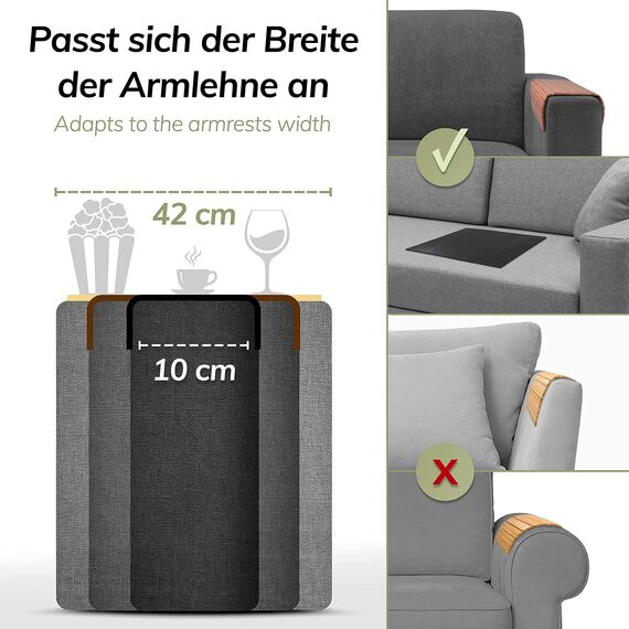 BAM BOO BOX Sofatablett aus Bambus - Couch Tablett flexibel - Sofatablett Armlehne - Sofa Tablett Holz - Naturfarbe mit Pad