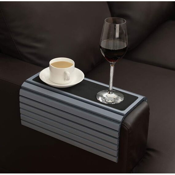 GEHE Sofa-Arm-Tablett, Tisch für Couch, flexibel/faltbar, Sofatablett, Coucharmtisch, perfekt für Getränke, Snacks, Fernbedienung oder Telefon, tolles Armtablett für Couch Armlehne (Grau)