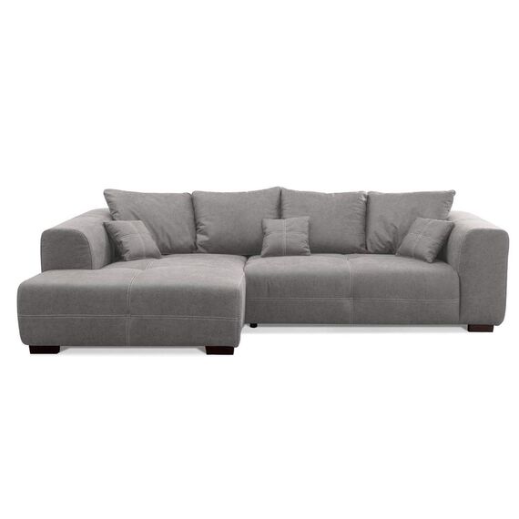 CAVADORE Ecksofa Mavericco inkl. Kissen / XXL-Eckcouch im modernen Design / Longchair links / 285 x 69 x 170 / Lederoptik grau