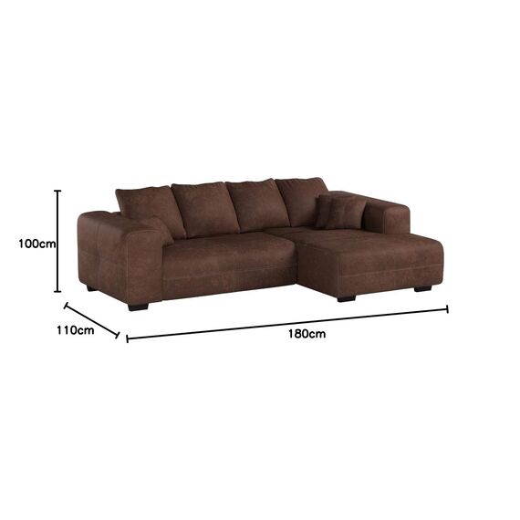 Cavadore Ecksofa Mavericco / XXL Eckcouch Inkl. Rückenkissen und Zierkissen / Longchair rechts / Industrial Style / 285 x 69 x 170 (BxHxT) / Mikrofaser Braun