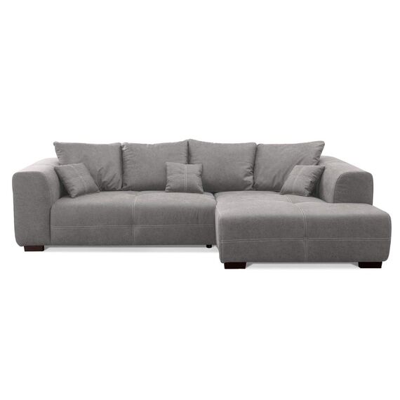 CAVADORE Ecksofa Mavericco inkl. Kissen / XXL-Eckcouch im modernen Design / Longchair rechts / 285 x 69 x 170 / Lederoptik grau