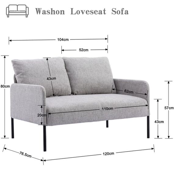 Wahson Sofa 2 Sitzer Couch mit Lehne, gepolsterter Sessel Loungesofa Stoffsofa Metallrahmen, Doppelsofa für Wohnzimmer Empfang Café,Beige