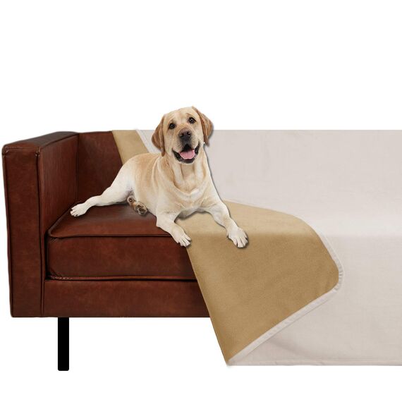Ameritex Haustierbettdecke, wendbar, 100 % wasserdicht, Samt, superweich, für Sofa und Bett, 203 x 250 cm, cremefarben und sandfarben