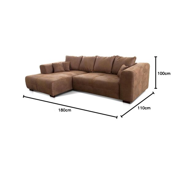Cavadore Ecksofa Mavericco / XXL Eckcouch Inkl. Rückenkissen und Zierkissen / Longchair links / Industrial Style / 285 x 69 x 170 (BxHxT) / Mikrofaser Hellbraun