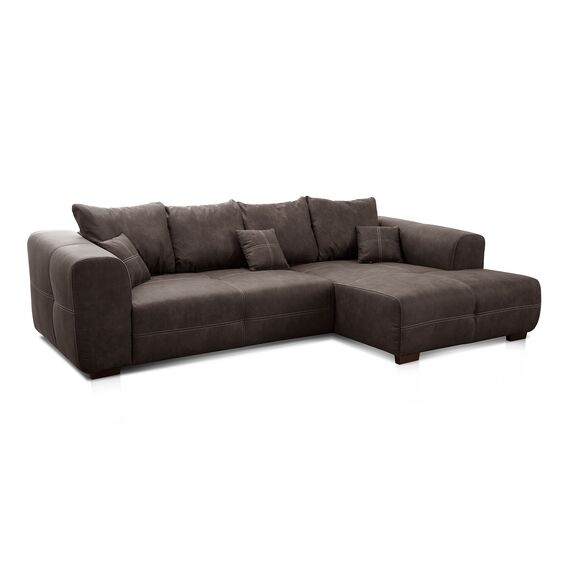 Cavadore Ecksofa Mavericco / XXL Eckcouch Inkl. Rückenkissen und Zierkissen / Longchair rechts / Industrial Style / 285 x 69 x 170 (BxHxT) / Mikrofaser Anthrazit