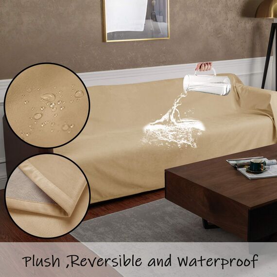 Ameritex Haustierbettdecke, wendbar, 100 % wasserdicht, Samt, superweich, für Sofa und Bett, 203 x 250 cm, cremefarben und sandfarben