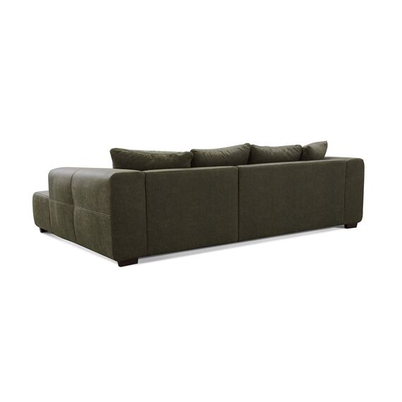 CAVADORE Ecksofa Mavericco inkl. Kissen / XXL-Eckcouch im modernen Design / Longchair rechts / 285 x 69 x 170 / Lederoptik dunkelgrün
