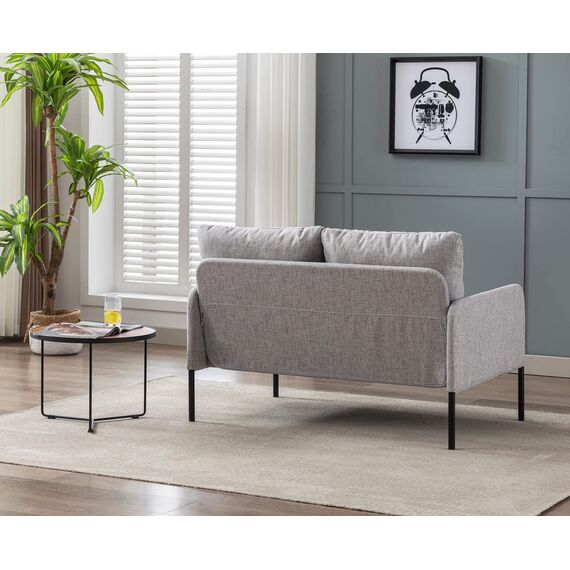 Wahson Sofa 2 Sitzer Couch mit Lehne, gepolsterter Sessel Loungesofa Stoffsofa Metallrahmen, Doppelsofa für Wohnzimmer Empfang Café,Beige