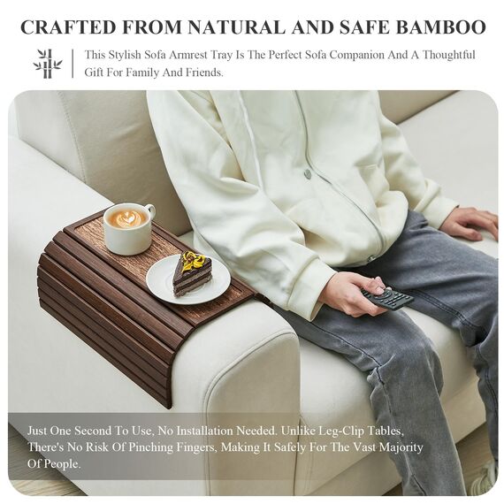 GEHE Sofa-Arm-Tablett, flexibel/faltbar, Coucharm-Tablett für breite Couch, Sofa-Armlehne, Tisch-Becherhalter, perfekt für Lebensmittel, Getränke, Snacks, Fernbedienung oder Telefon